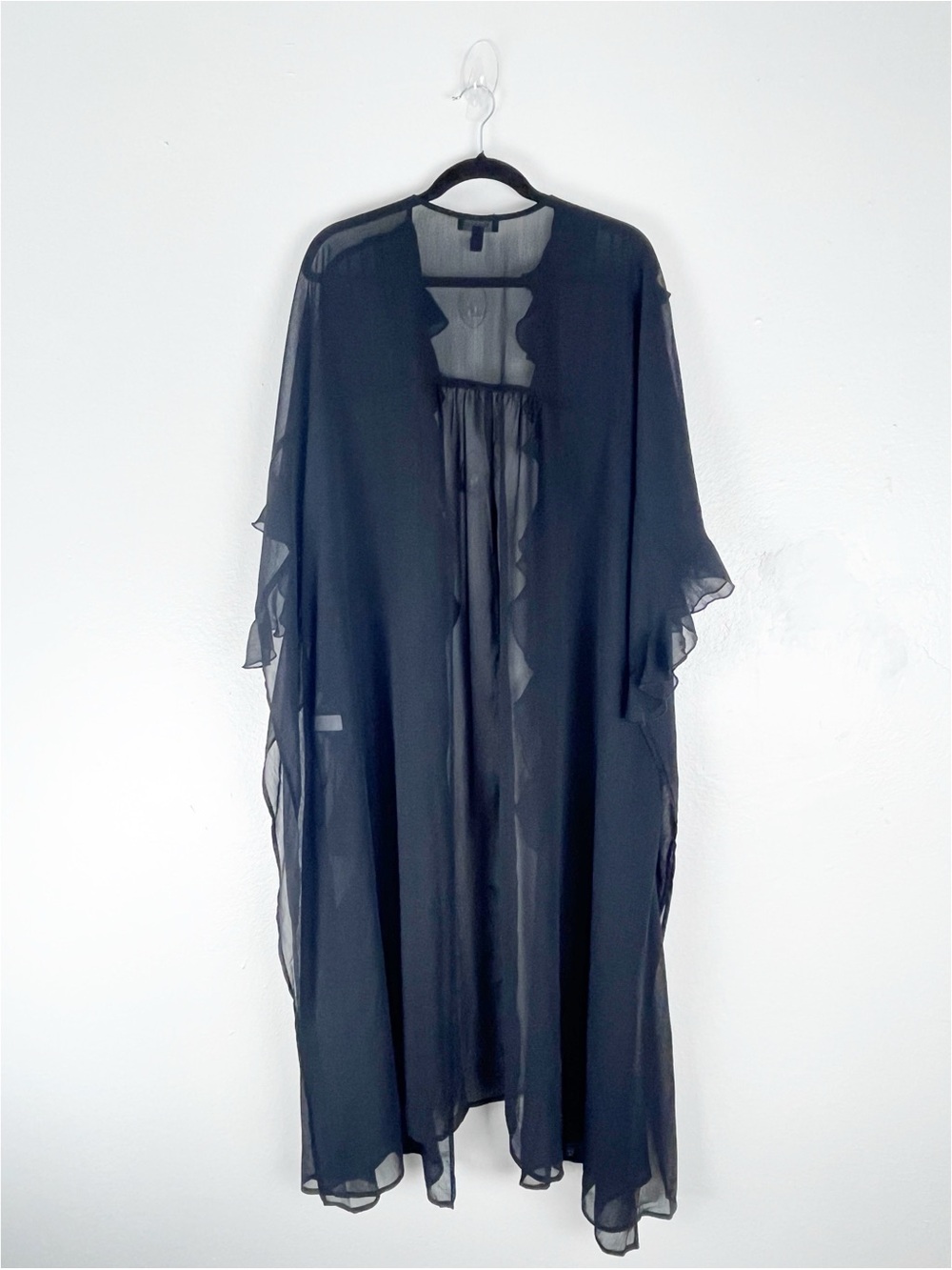 TORRID Black Sheer Ruffle Trim Sleeves Kimono Cardigan Size 3X/4X Boho - Picture 2 of 10